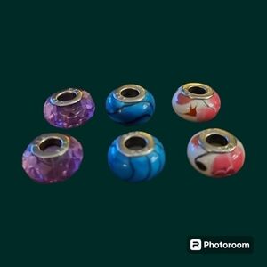 Vintage Sterling Silver Polymer Clay and Acrylic European Charm Beads